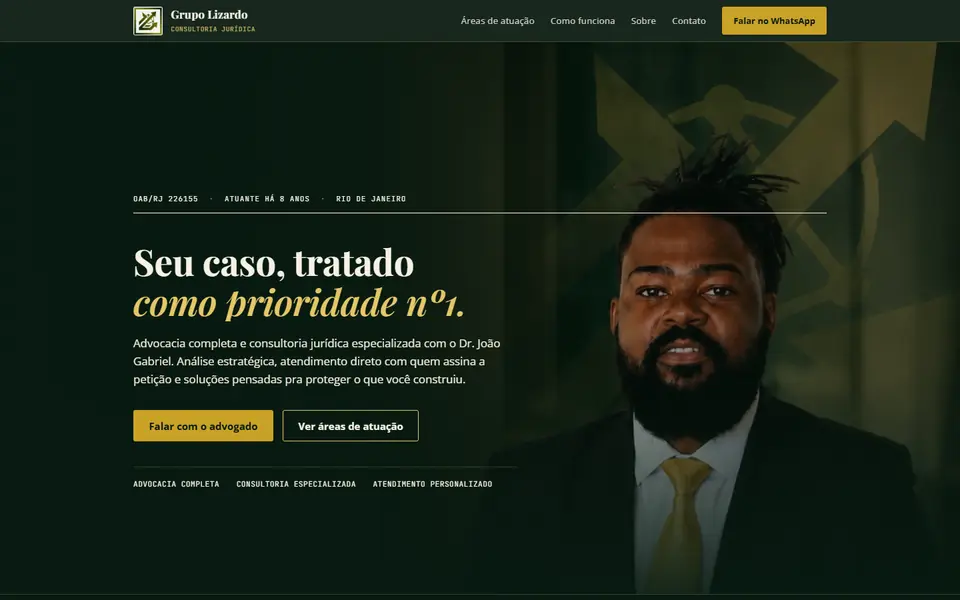 Site do Grupo Lizardo, com o título Seu caso, tratado como prioridade nº 1